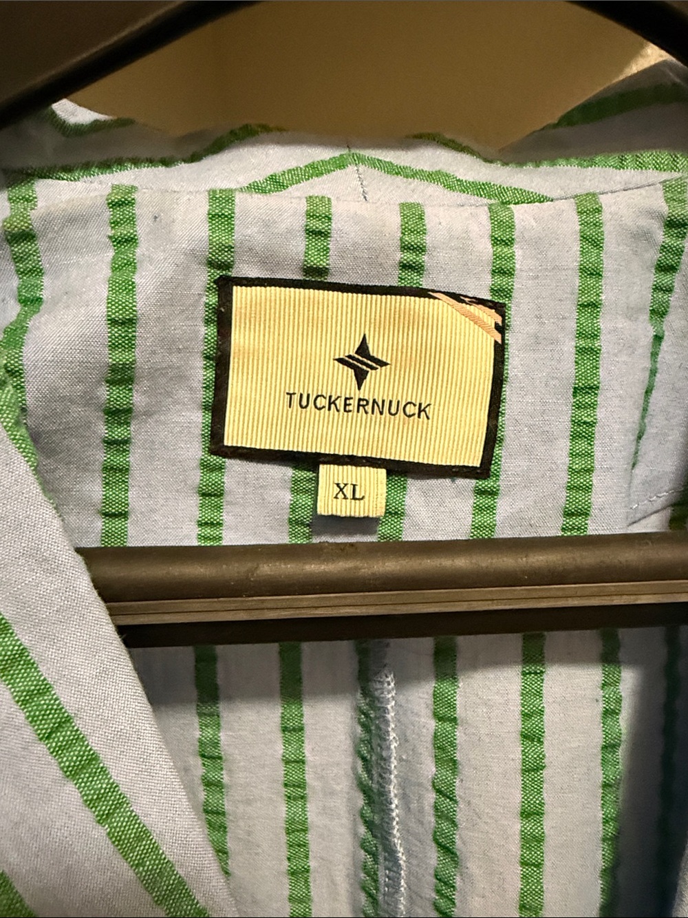Striped Blue and Green Short-Sleeve Shirt Dress - Picture 3 of 7